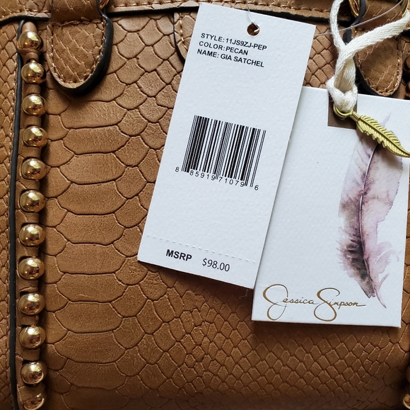 Jessica Simpson Tonal Python Pecan Gia Satchel Women Handbags Purse - Picture 8 of 16